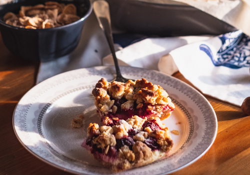 crumble with cherry jam and kirsch
